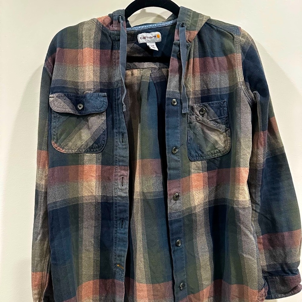 Carhartt Blue and Brown Button Down Shirt